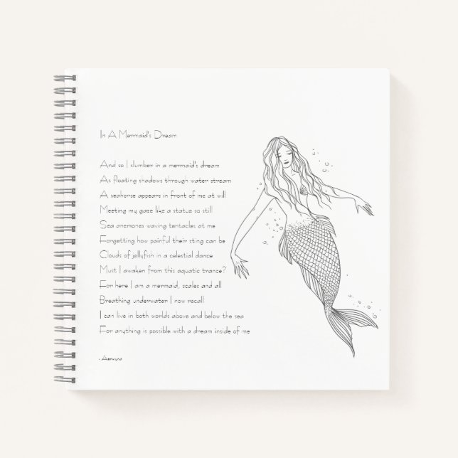 Meerjungfrau-Notebook mit Gedicht "In einem Meerju Notizbuch (Vorderseite)