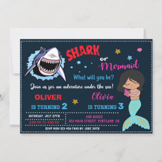 Meerjungfrau oder Hai Einladung zum Geburtstag Hai