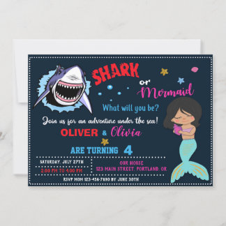 Meerjungfrau oder Hai Einladung zum Geburtstag Hai