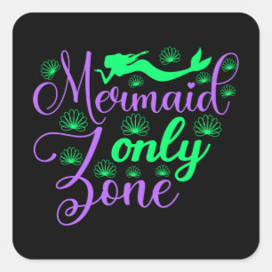Meerjungfrau-Only-Zone in Neon-Grün und Lila Quadratischer Aufkleber
