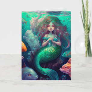 Meerjungfrau, Ozean, Fisch, Grafik Kunstkarte Karte