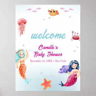 Meerjungfrau-Ozean-Korallen-Baby-Shower-Willkommen Poster
