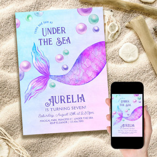 Meerjungfrau Party jedes Alters Mädchen Geburtstag Einladung