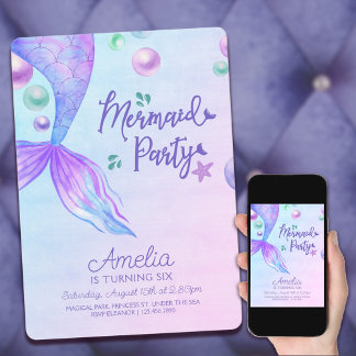 Meerjungfrau Party Mermaids Schwanz unter der Meer Einladung