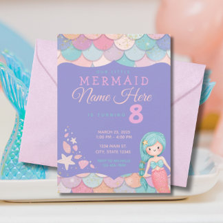 Meerjungfrau Pastel Pink Lila Aquamarines Mädchen  Einladung