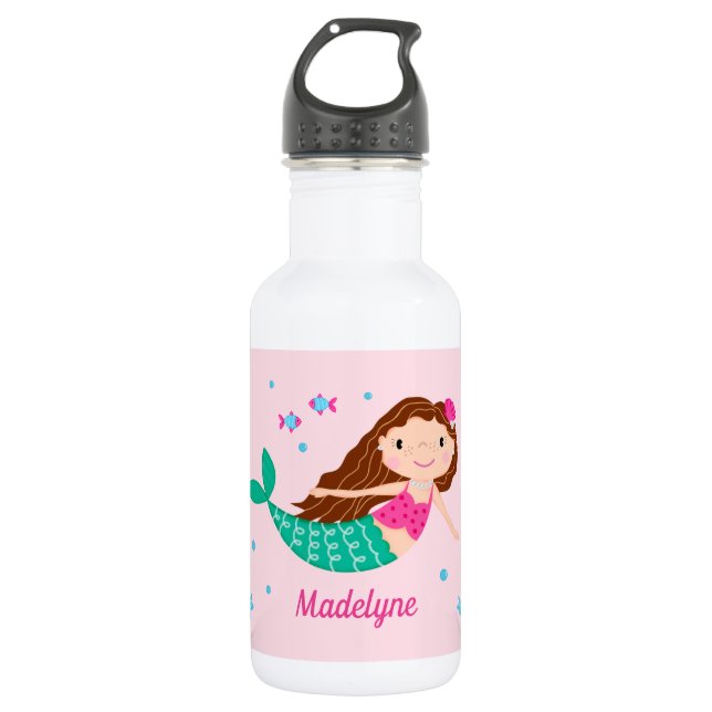 Meerjungfrau Personalisiert rosa Edelstahlflasche (Vorderseite)