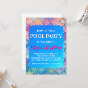 Meerjungfrau-Poolparty-Einladungen Einladung