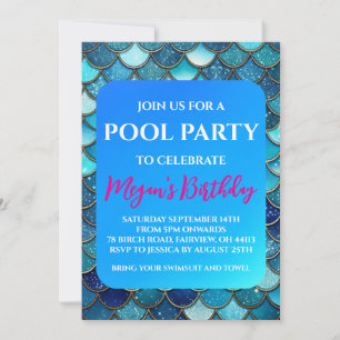 Meerjungfrau-Poolparty-Einladungen Einladung