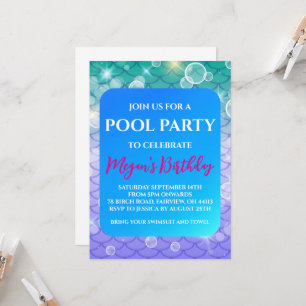 Meerjungfrau-Poolparty-Einladungen Einladung