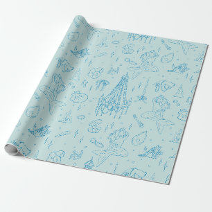 Meerjungfrau Prinzessin Ozean Fantasie Blau Toile- Geschenkpapier