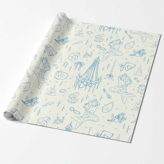 Meerjungfrau Prinzessin Ozean Fantasie Blau Toile- Geschenkpapier (Ungerollt)