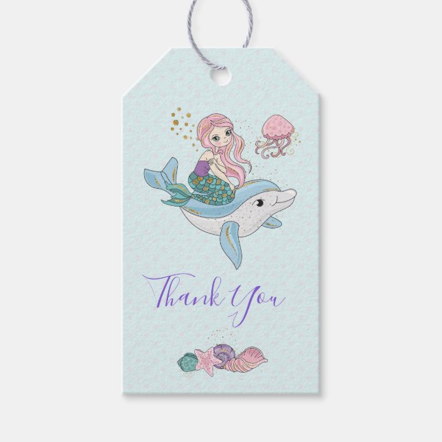 Meerjungfrau Riding a Dolphin Under Sea Vielen Dan Geschenkanhänger (Vorderseite)