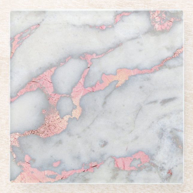 Meerjungfrau Rosegold Glitzer-Marmor Glasuntersetzer (Vorderseite)