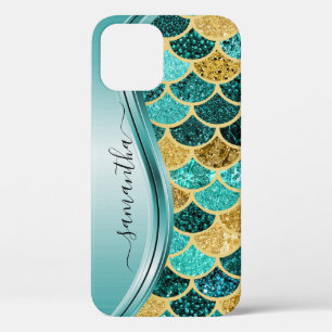 Meerjungfrau Schuppen Aqua Handschrift Name Gold Case-Mate iPhone Hülle