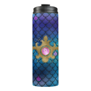 Meerjungfrau-Schuppen-Edelstein-Monogramm Thermosbecher