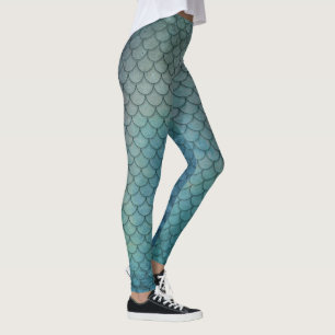 Meerjungfrau Schuppen Grunge Aqua Blau Leggings