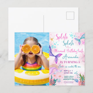 Meerjungfrau Schwanz Wasserfarbe Geburtstag unter Postkarte