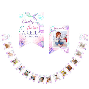 Meerjungfrau Schwanz Wasserfarbe Geburtstag unter  Wimpelkette