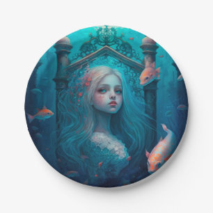 Meerjungfrau schwimmen mit Fisch-niedlichen Tapete Pappteller