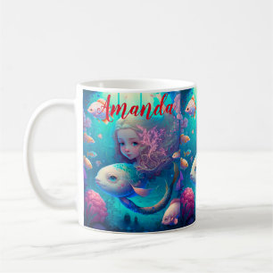 Meerjungfrau schwimmen mit Fischen Kaffeetasse