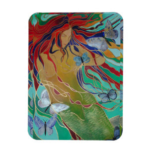 Meerjungfrau Schwimmen mit Schmetterlingen Fantasy Magnet