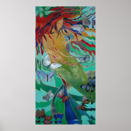 Meerjungfrau Schwimmen mit Schmetterlingen Fantasy Poster