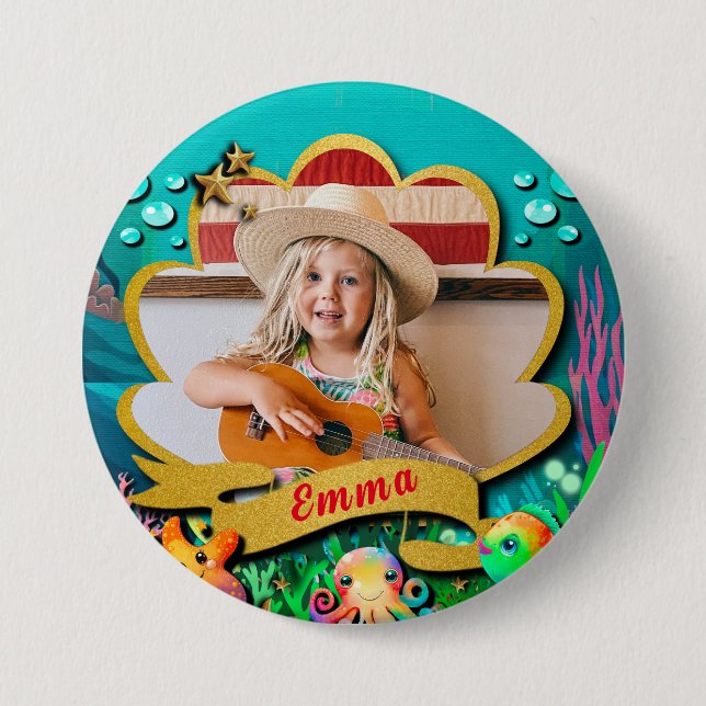 Meerjungfrau, Seashell, Freunde von Meerestieren,  Button (Vorderseite)