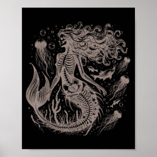 Meerjungfrau Skelett Meer Ozean Tier goth grunge Poster