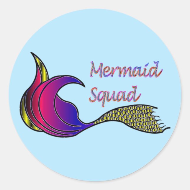 Meerjungfrau-Squad mehrfarbige Meerjungfrau-Schwan Runder Aufkleber (Vorderseite)
