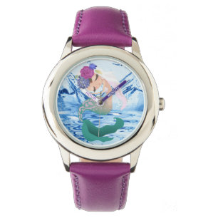 Meerjungfrau - Stahlledergitter Armbanduhr