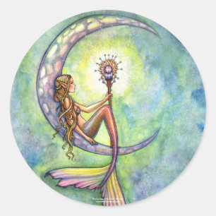 Meerjungfrau-Sticker Fantasy-Kunst von Molly Harri Runder Aufkleber
