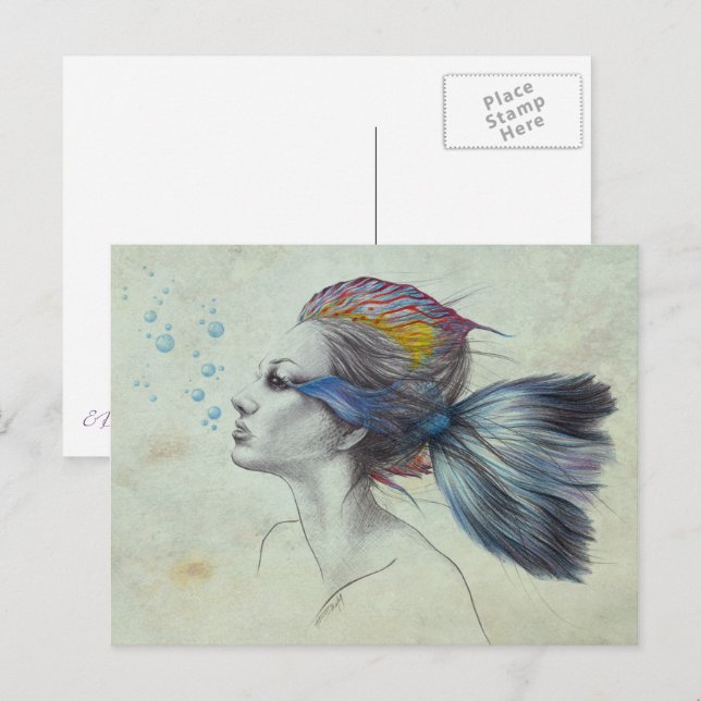 Meerjungfrau Surreal Art Fantasy Zeichnend Postkarte (Vorne/Hinten)