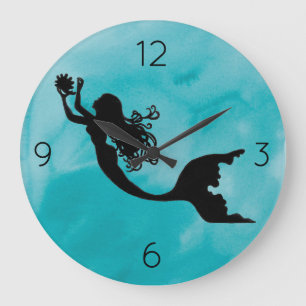 Meerjungfrau-Uhr - Blau Große Wanduhr