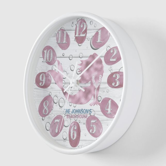 Meerjungfrau und Beach Wood Nautical - Pink Uhr (Winkel)