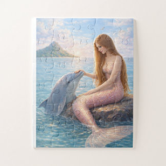 Meerjungfrau und Delfin mit rosa Schwanz