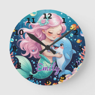 Meerjungfrau und Delfin Wanduhr – Personalisiert