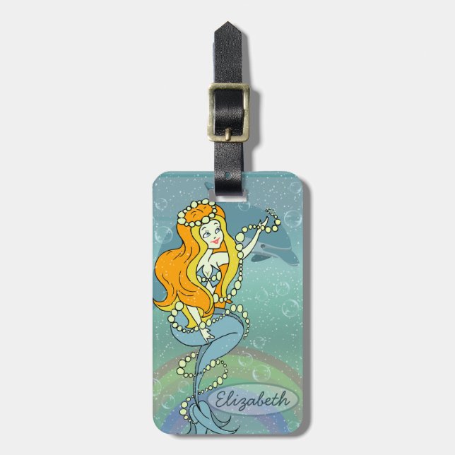 Meerjungfrau und Delphin addieren Namen und Gepäckanhänger (Vorderseite vertikal)
