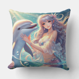 Meerjungfrau und Delphin Square Kissen