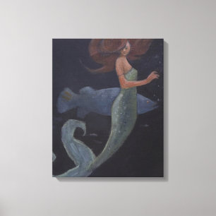 Meerjungfrau und der Blaue Fisch Leinwanddruck
