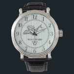 Meerjungfrau und Dolphin Beach Wood nautic Armbanduhr<br><div class="desc">Eine zauberhafte Meerjungfrau und Delfin auf einem pastellfarbenen Aqua Beach Holzoand mit dem Namen Monogram. Ein perfektes Geschenk für einen Bootsbegeisterten,  Taucher oder Schwimmer.</div>
