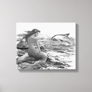 Meerjungfrau und Dolphin Leinwanddruck