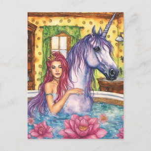 Meerjungfrau und Einhorn baden Fantasie Postkarte