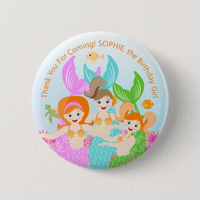 Meerjungfrau und Freundinnen Geburtstagsparty Button (Vorderseite)