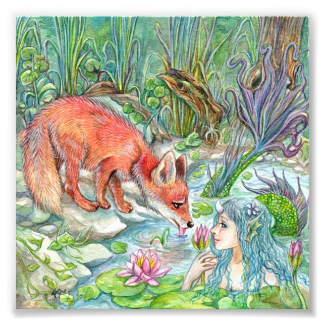 Meerjungfrau und Fuchs Fotodruck (Vorne)