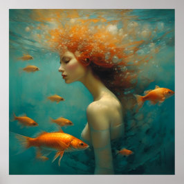 Meerjungfrau und Goldfish Poster