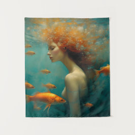 Meerjungfrau und Goldfish Wandteppich