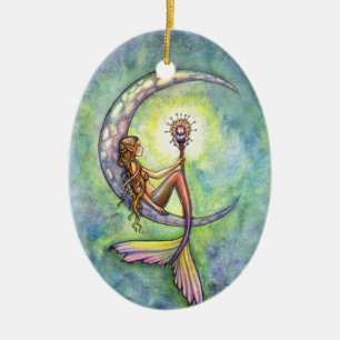 Meerjungfrau und Mond Fantasy-Kunst Erinnerung Keramikornament