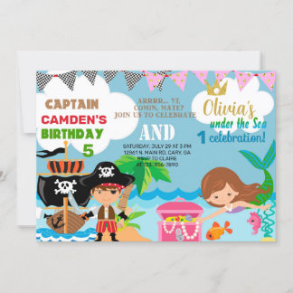 Meerjungfrau und Piratengeschwister zum Geburtstag Einladung