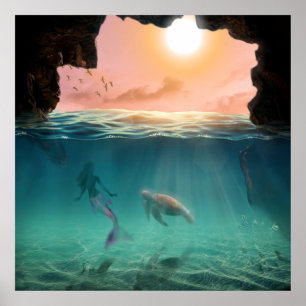 Meerjungfrau und Schildkröte Poster