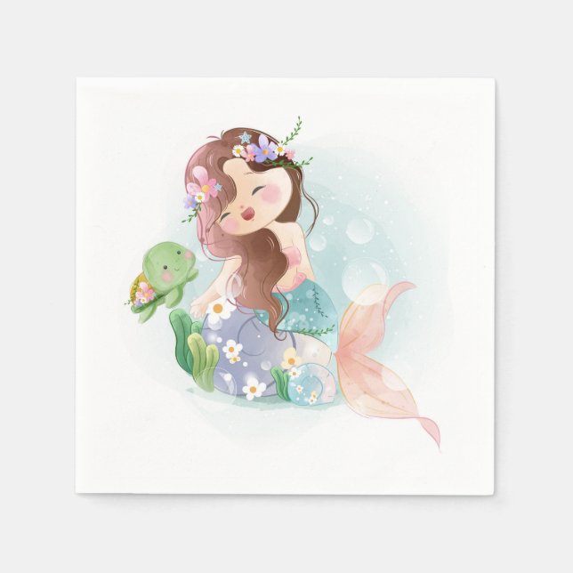 Meerjungfrau und Schildkröte Serviette (Vorderseite)